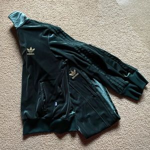 Adidas Velour Tri Fold Tracksuit Green & Gold